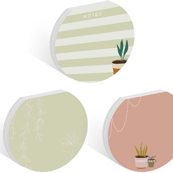 Plant Theme Sticky Note Pad Assortment/Set of 3 Round Flat Top Plant Lady Note P - Picture 1 of 6